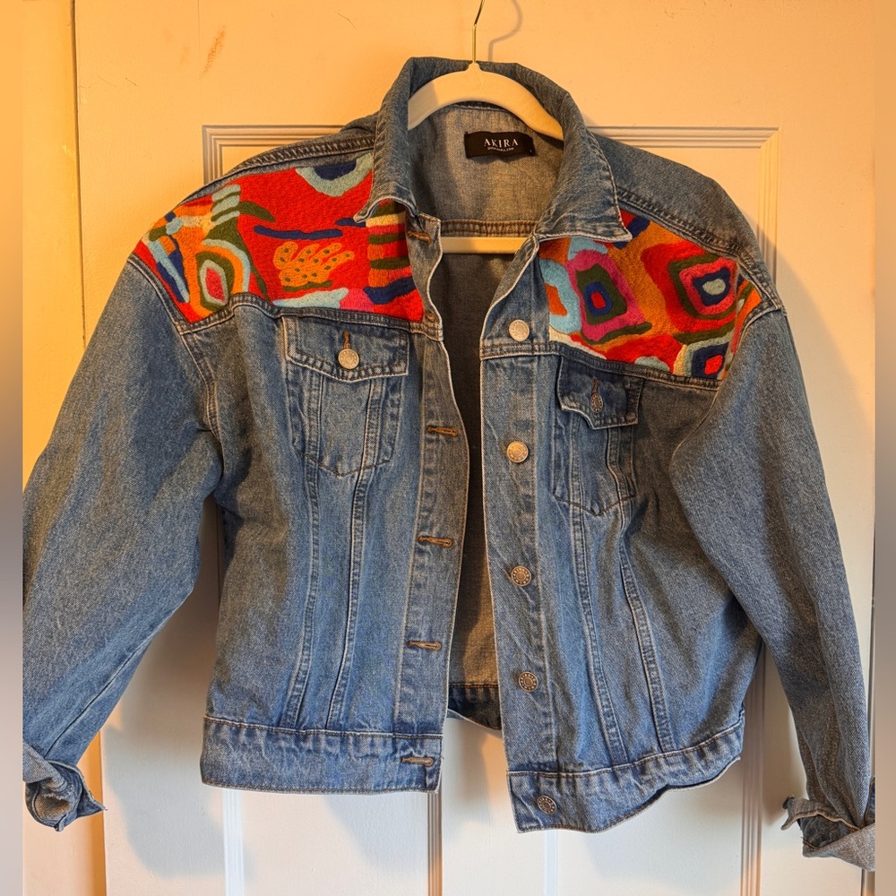 AKIRA Denim Jacket with Multicolor embroidered pattern